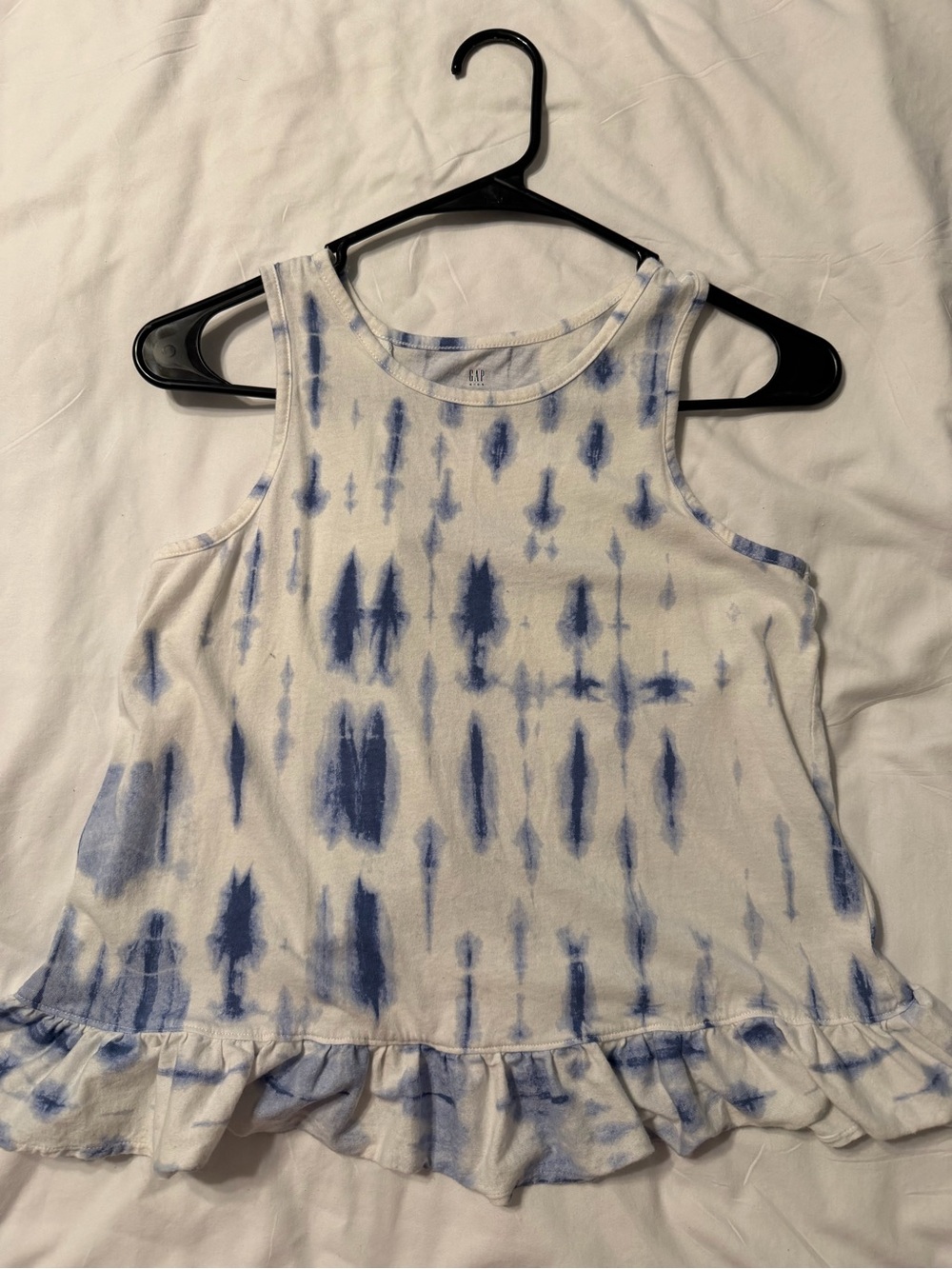 GAP White and Blue Tie-Dye Ruffle Tank